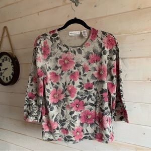 Alfred Dunner | Pink Floral Beaded Sweater w Metallic Detail